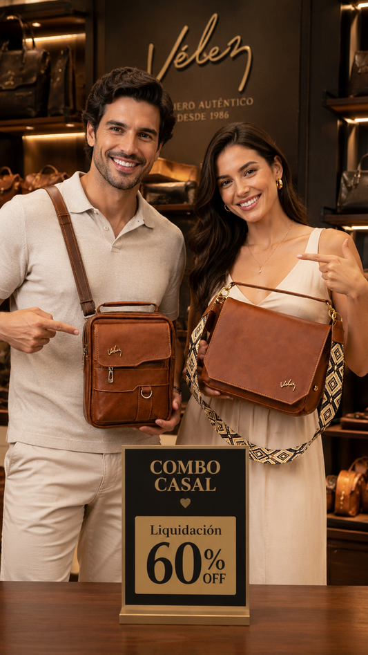 💞 Set Él y Ella Vélez – BOLSOS EXCLUSIVOS VELEZ CUERO PREMIUM