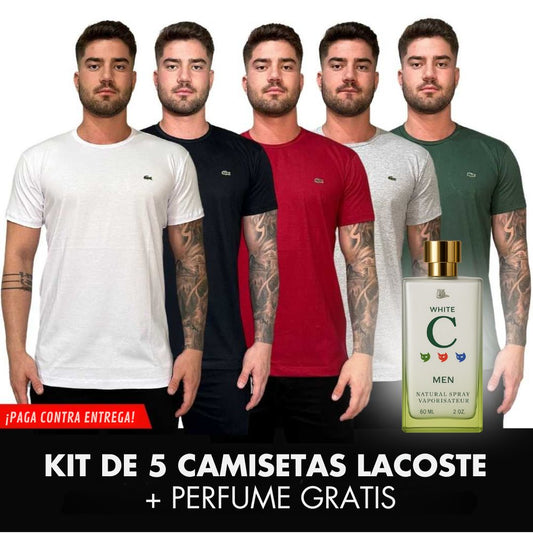 KIT 5 CAMISETAS LACOSTE + PERFUME